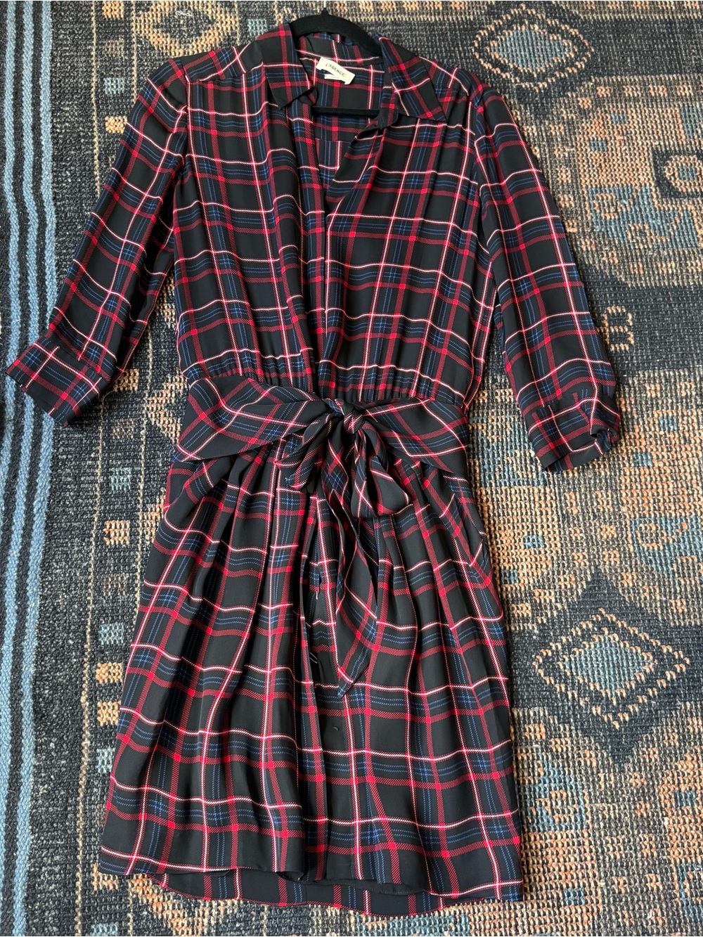 L'AGENCE Black Plaid Tie-Waist size SM
